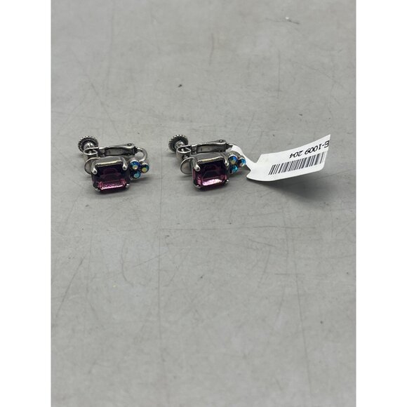 Mariana dangle drop twist earrings rectangle purple handmade crystal READ NEW - Picture 2 of 5